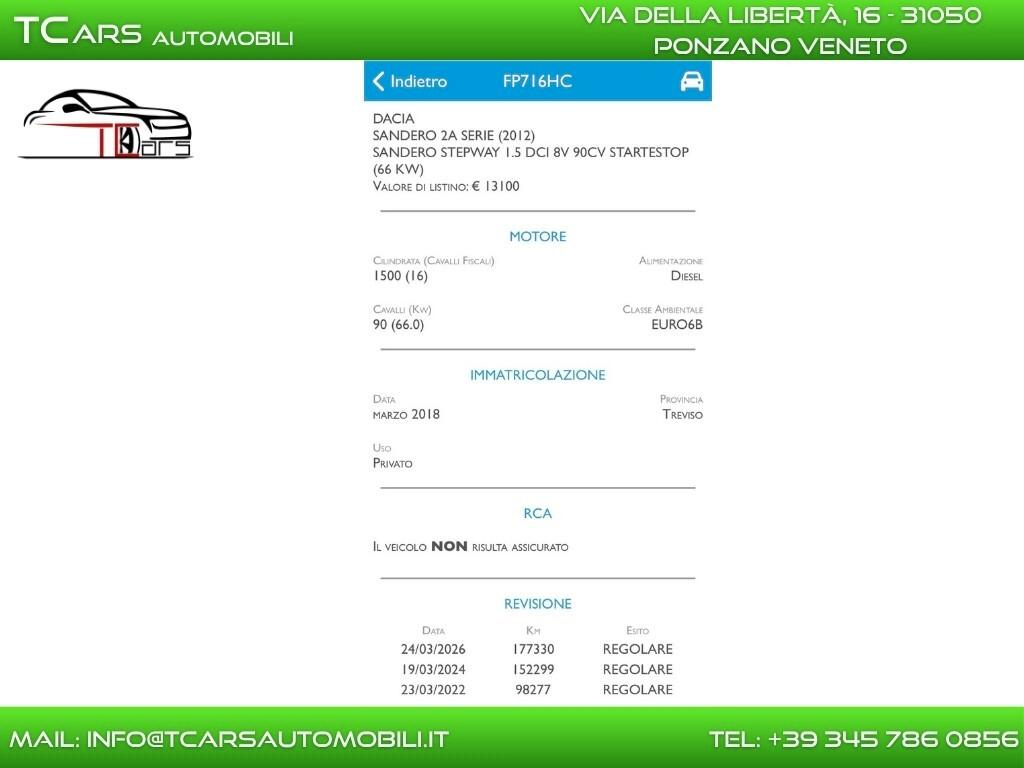 DACIA SANDERO STEPWAY 1.5DCI - EURO 6B -NEOPATENTE