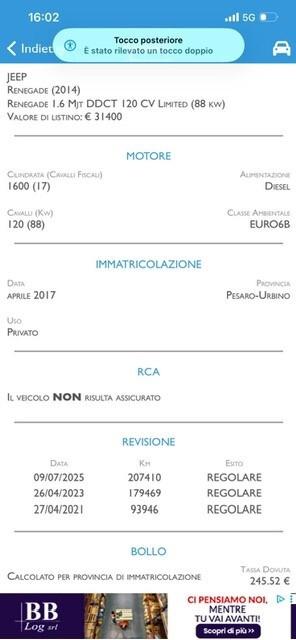 Jeep Renegade 1.6 Mjt DDCT 120 CV Limited