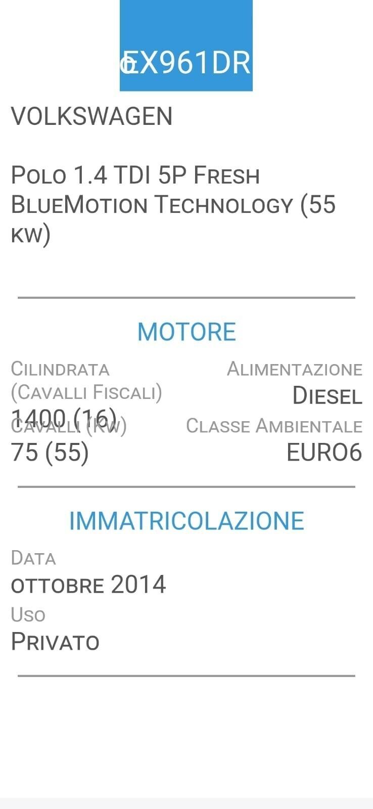 VOLKSWAGEN POLO 1,4 TDI-KM 72000-UNICA PRO-EURO 6