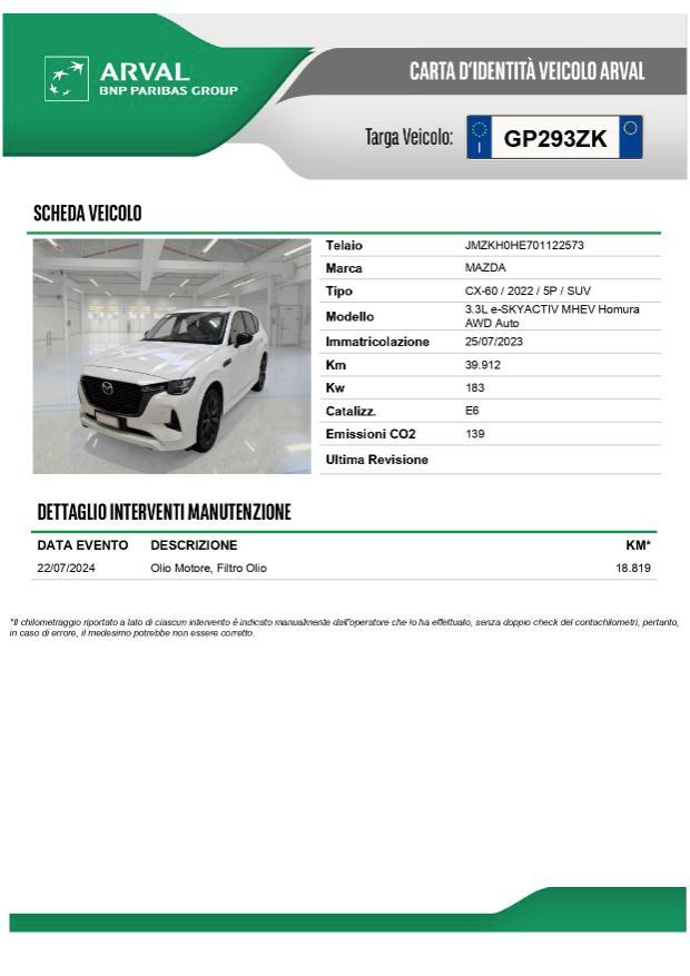 Mazda CX-60 3.3 m-hybrid boost Homura AWD Tetto-Perla-Black pack