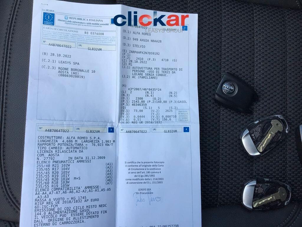 Alfa Romeo Stelvio 2.2 190CV AT8 Q4 SPRINT • PREZZO SENZA VINCOLI • UNIPRO' • ITALIANA • FATTURABILE • GARANZIA 12 MESI