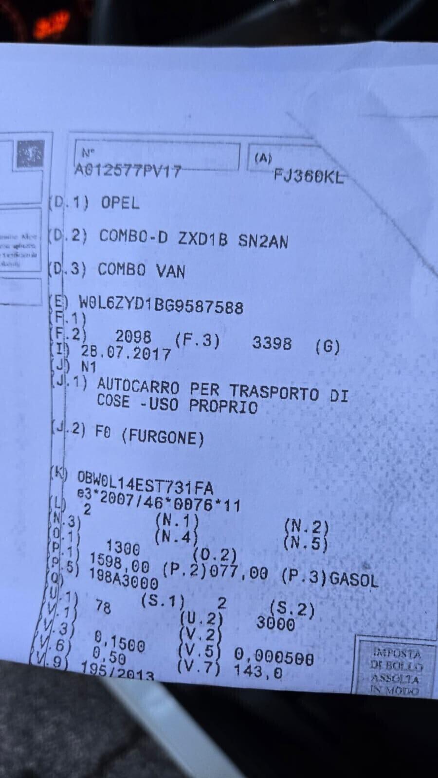 Opel Combo 1.6 CDTI 105CV Van (1000kg)Diesel E6 FURGONE