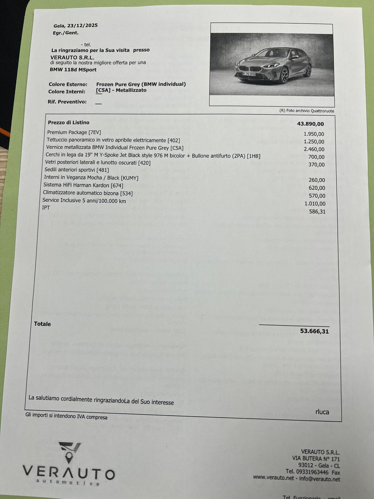 Bmw 118d MSport Possibilità noleggio no scoring