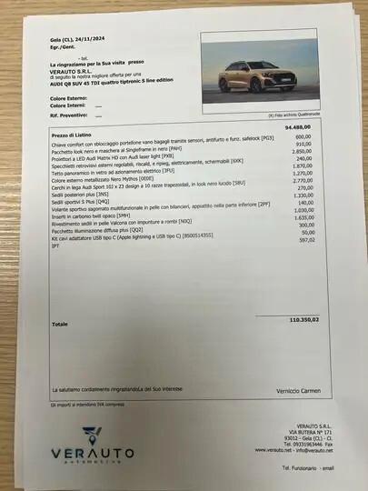 Audi Q8 50 TDI 286 CV quattro tiptronic S line - possibilità noleggio no scoring