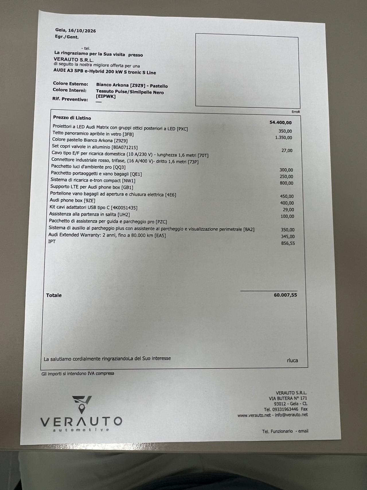 Audi A3 SPB 1.5 177CV tfsi e-hybrid S line Stronic - possibilità noleggio no scoring