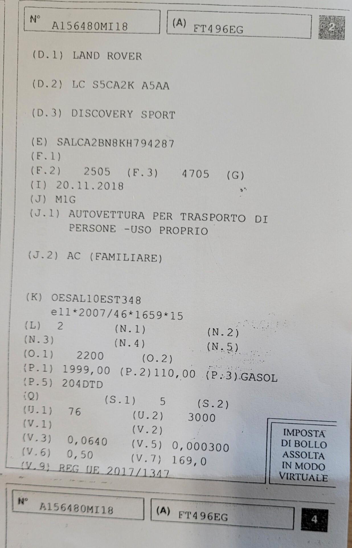 Land Rover Discovery Sport 4X4 ..150CV..CATENA E TURBINA STATI CAMBIATI..