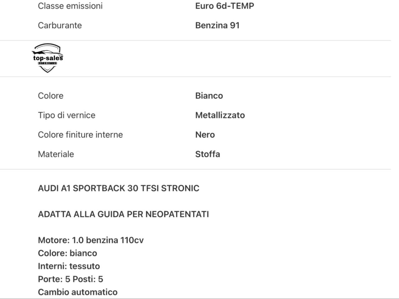 Audi A1 SPB 30 TFSI S tronic Si Neopatentati Perfetta