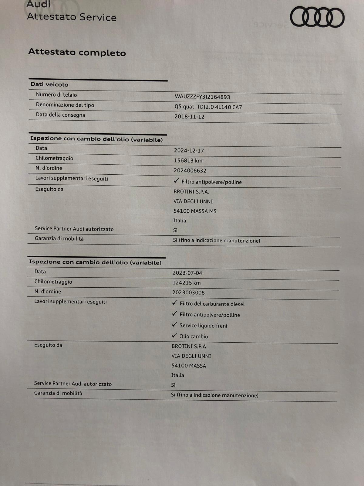 Audi Q5 2.0 TDI 190 CV quattro S tronic UNICO PROPRIETARIO
