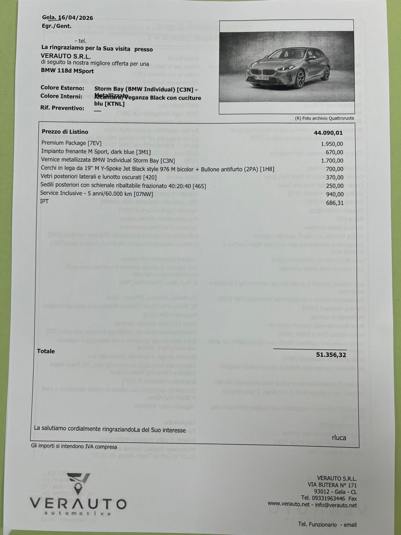 Bmw 118d MSport Possibilità noleggio no scoring