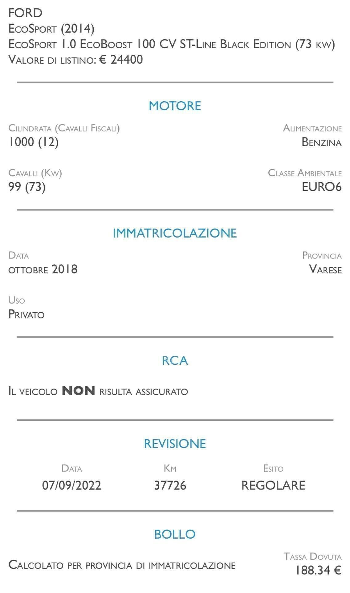 Ford EcoSport 1.0 EcoBoost 100 CV ST-Line Black Edition - UNICO PROPRIETARIO