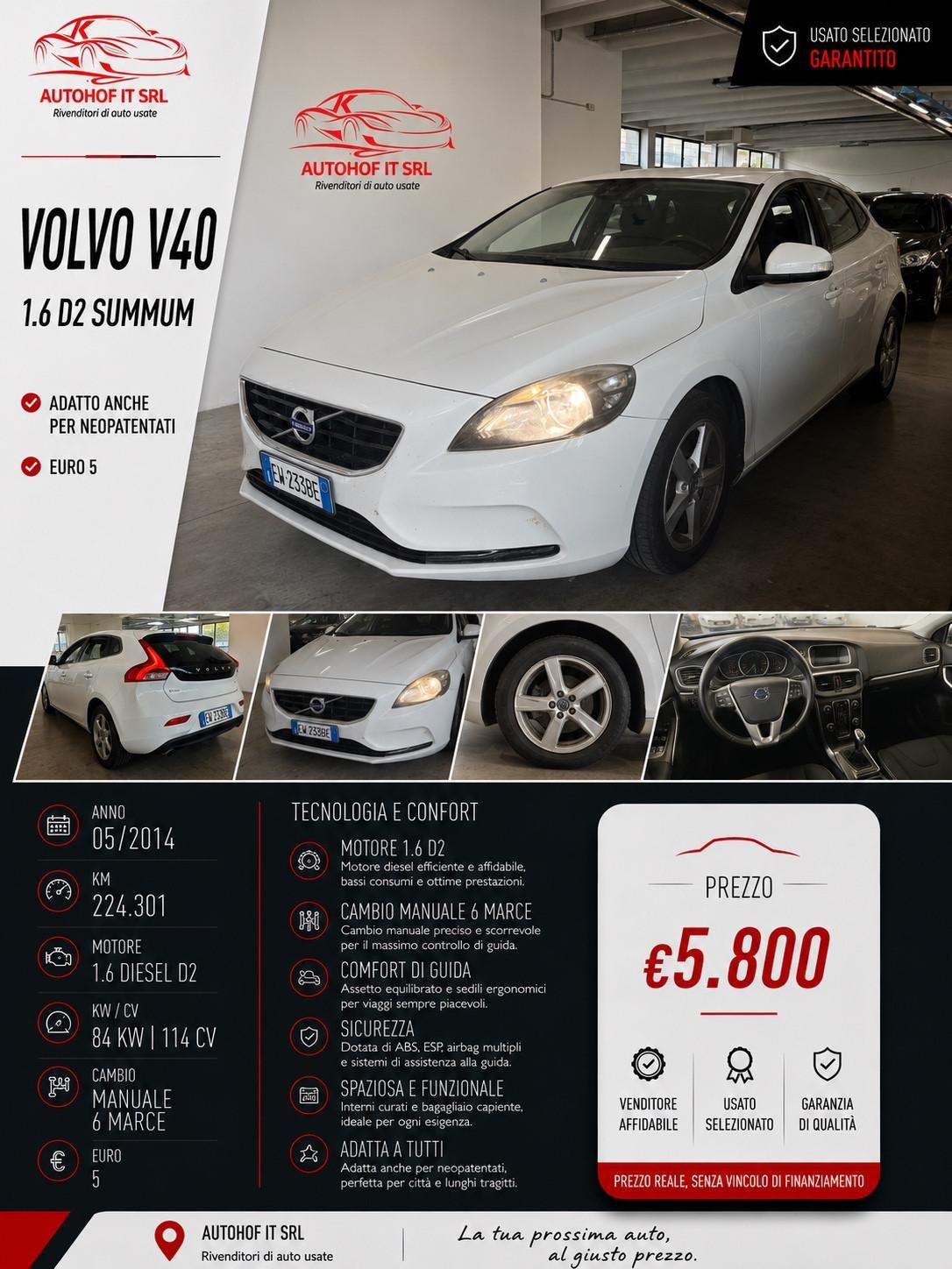 Volvo V40 D2 1.6 Summum |OK NEOPATENTATI |