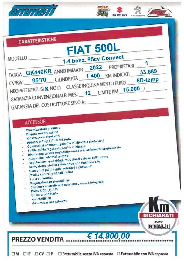 Fiat 500L 1.4 benz. 95cv Connect