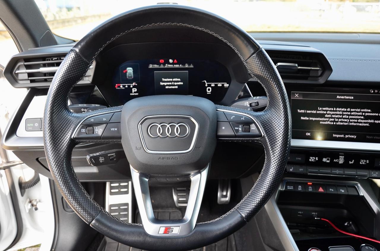 AUDI S3 SPORTBACK 2.0 TFSI QUATTRO 310cv S-TRONIC, FULL OPTIONAL, TETTO, MATRIX, SCARICO, HARMAN & KARDON, SEDILI ELETTRICI, 19", PERMUTE