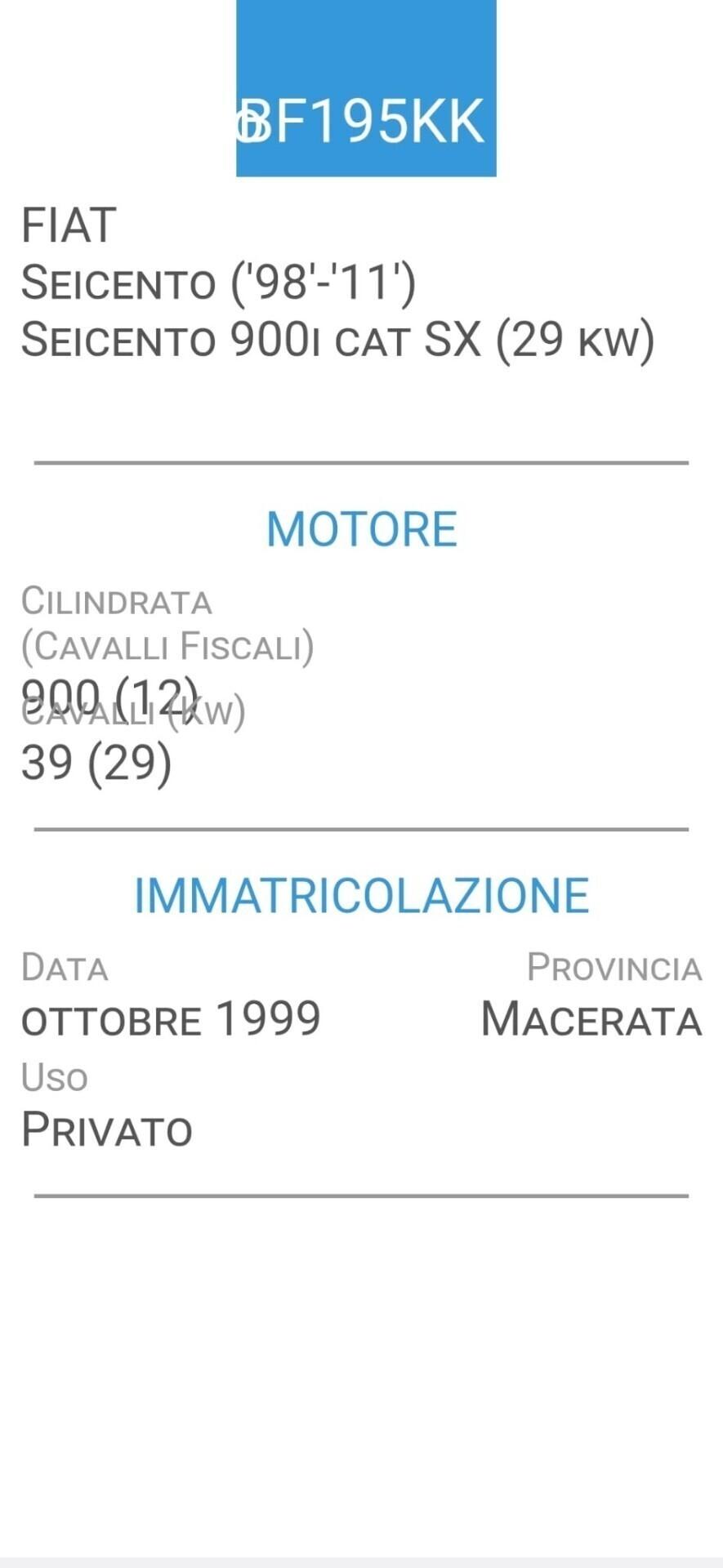 FIAT SEICENTO-900-METANO-MOTORE NUOVO
