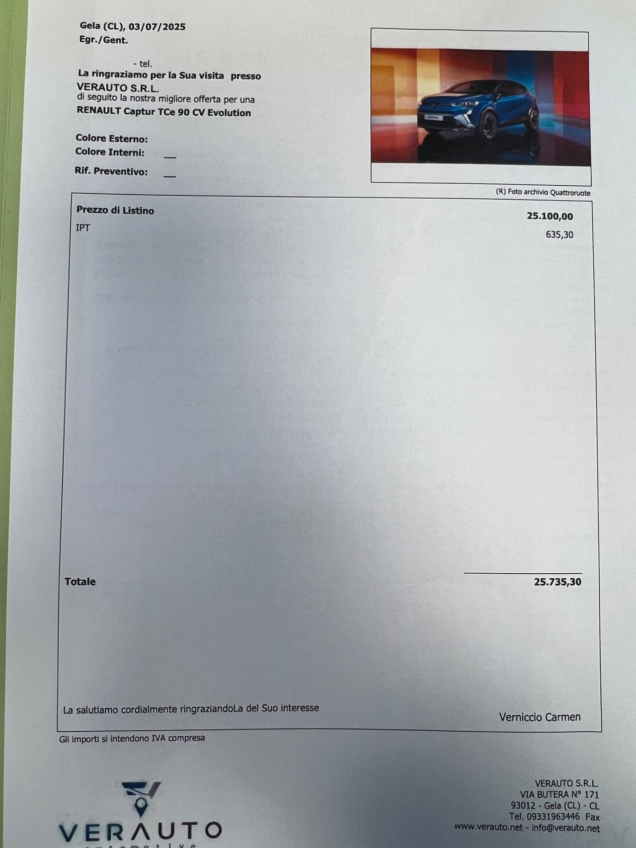 Renault Captur 1.0 Evolution possibilità noleggio no scoring