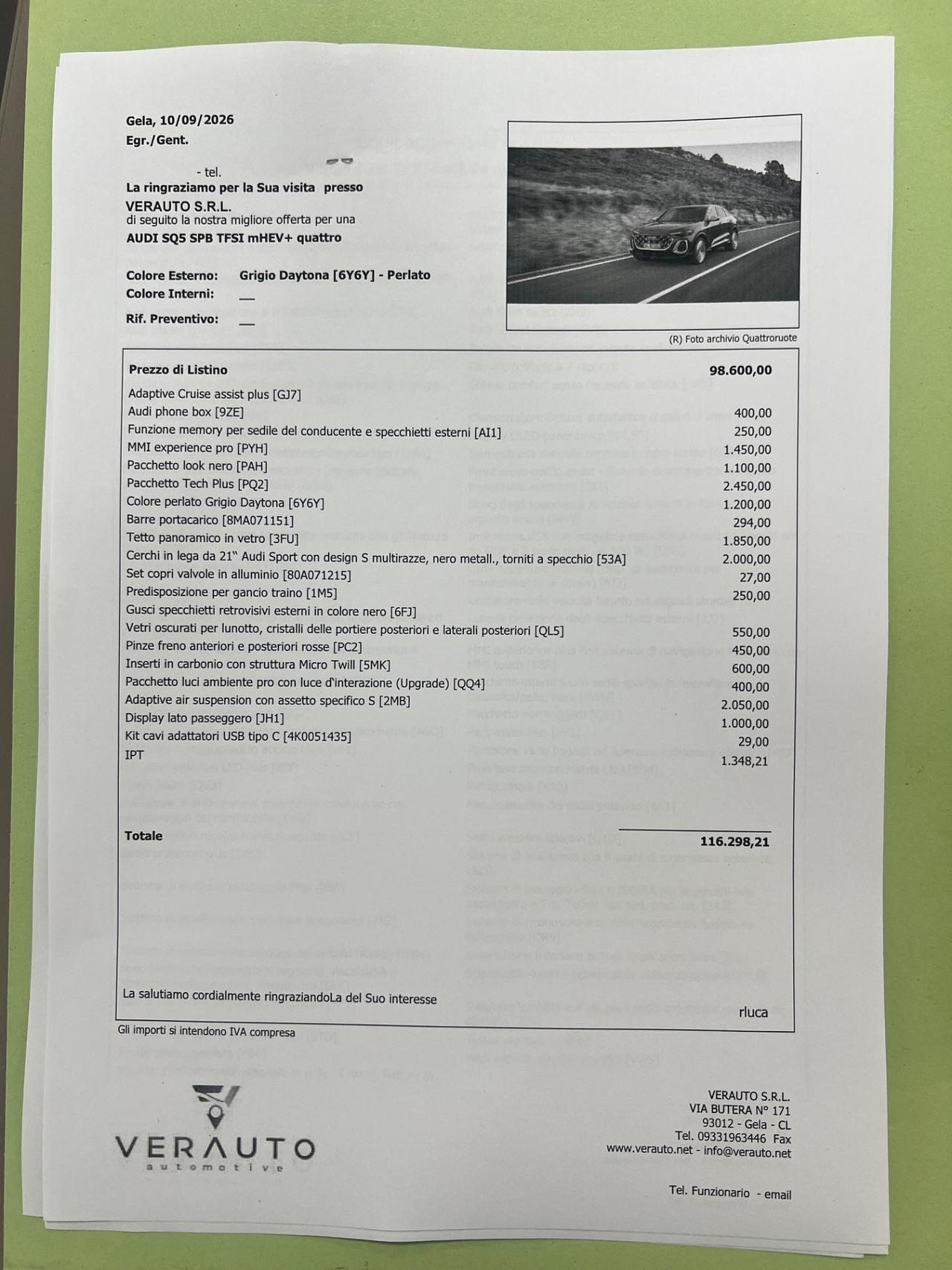 Audi SQ5 SPB TFSI mHEV quattro 367CV S-tronic - possibilità noleggio no scoring