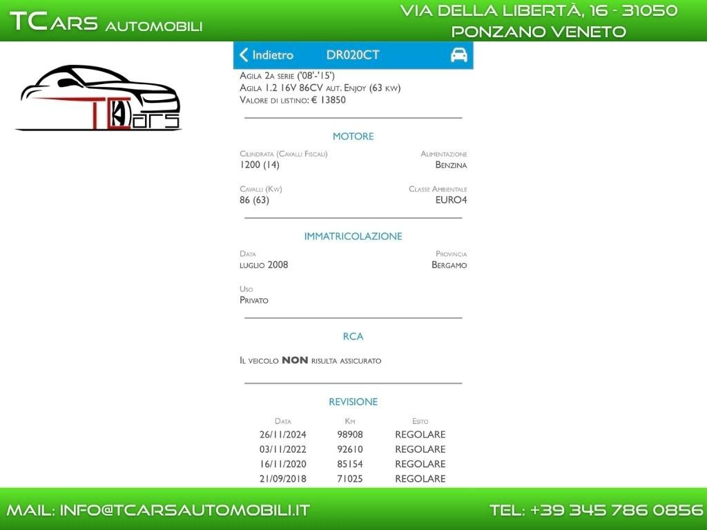 OPEL AGILA 1.2 BENZINA - AUTOMATICA-GARANZIA TCARS