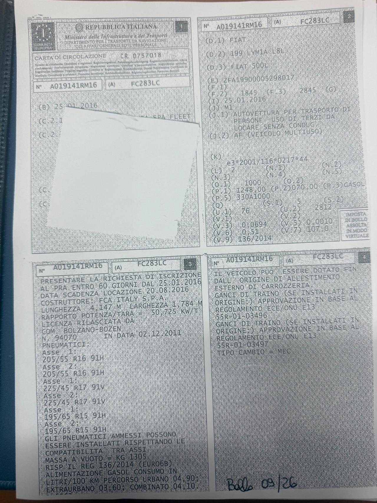 Fiat 500L Diesel 1.3 Multijet EURO6B neopatentati