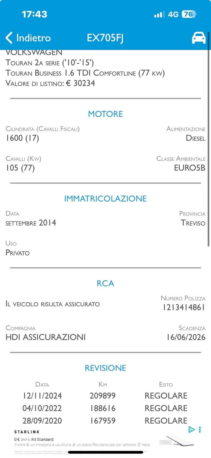 Volkswagen Touran Business 1.6 TDI Comfortline 7 POSTI