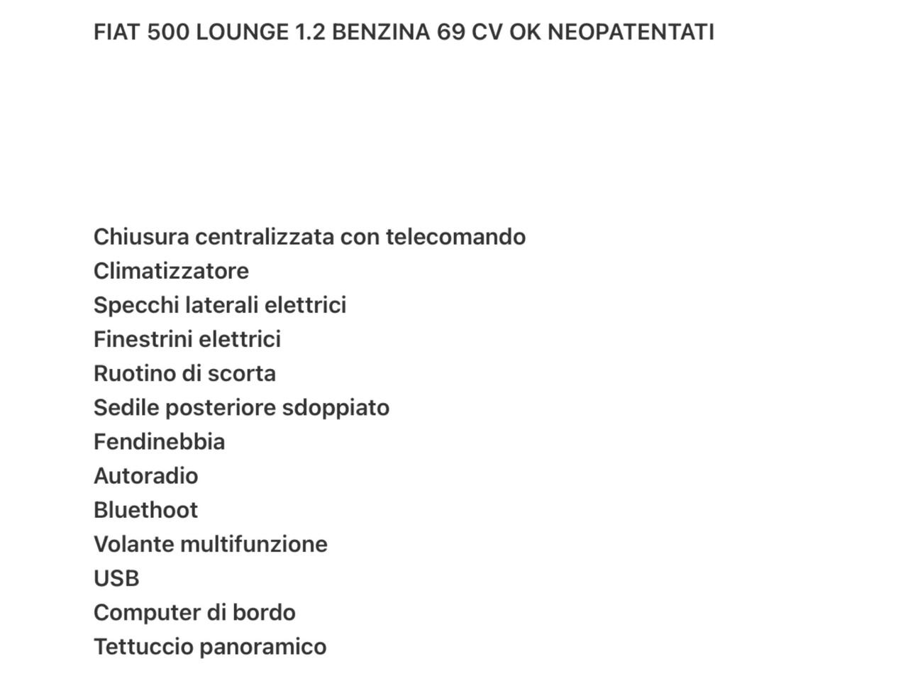 Fiat 500 1.2 Lounge Perfetta Si Neopatentati