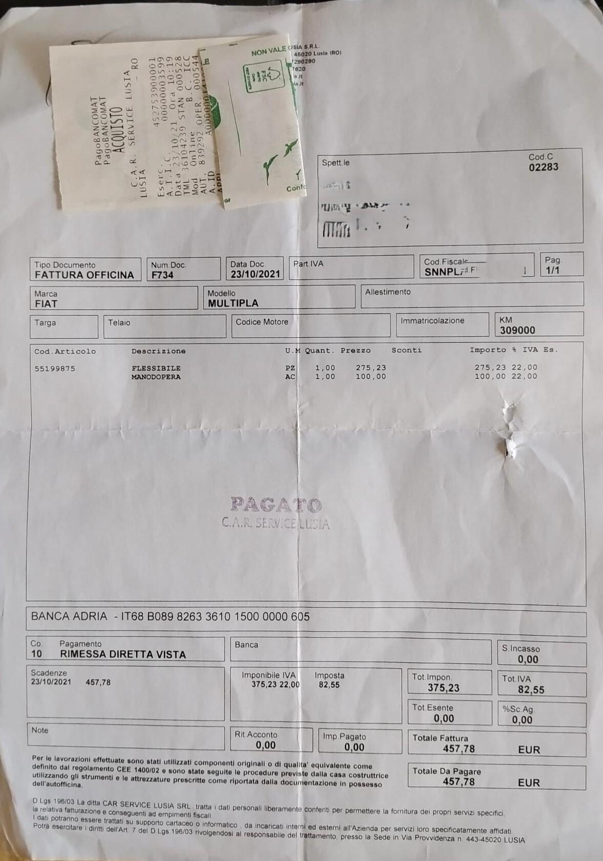 FIAT MULTIPLA 1.9 CON RAMPA PER DISABILI