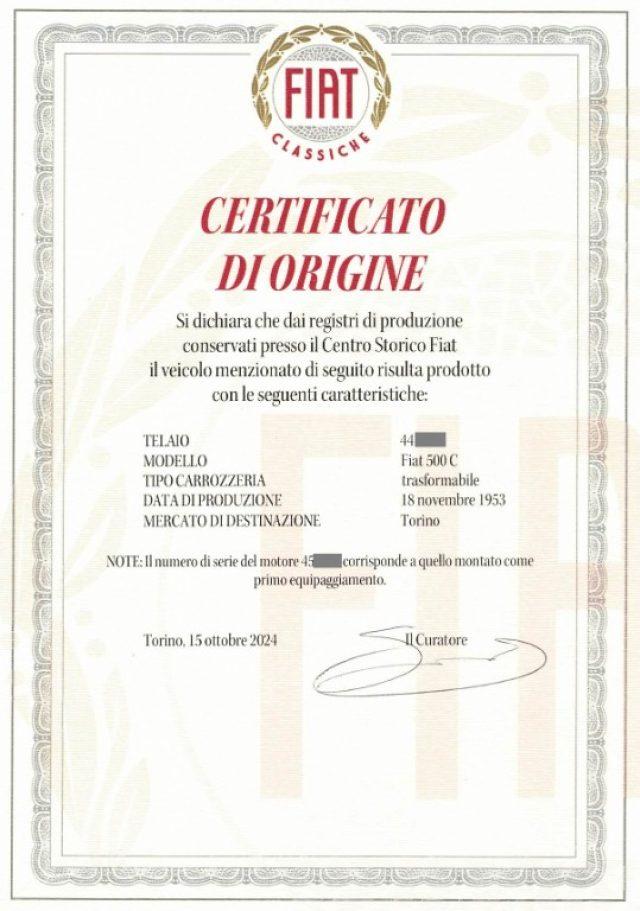 FIAT Topolino TRASFORMABILE*CRS*CERTIFICATO D'ORIGINE*TARGA TO