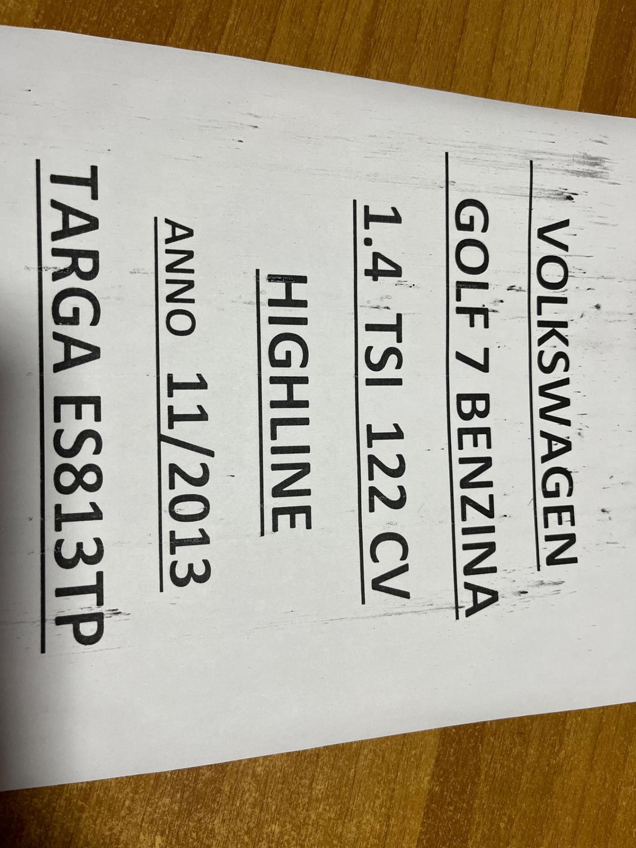 Volkswagen Golf 7 1.4 TSI 122 cv benzina Highline 118.000 km