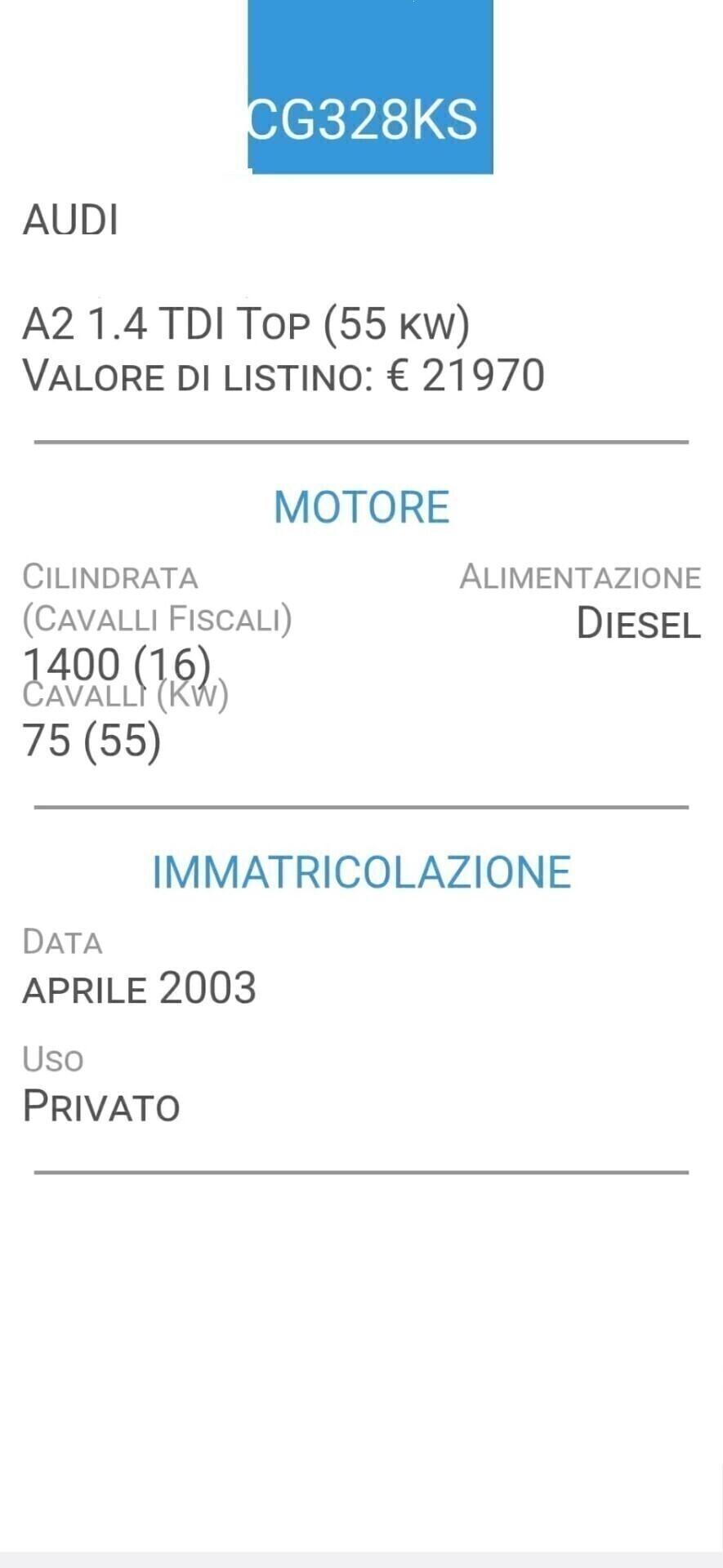 AUDI A2 1,4 TDI-UNICO PROPRIETARIO-FOTO 3 REVISION
