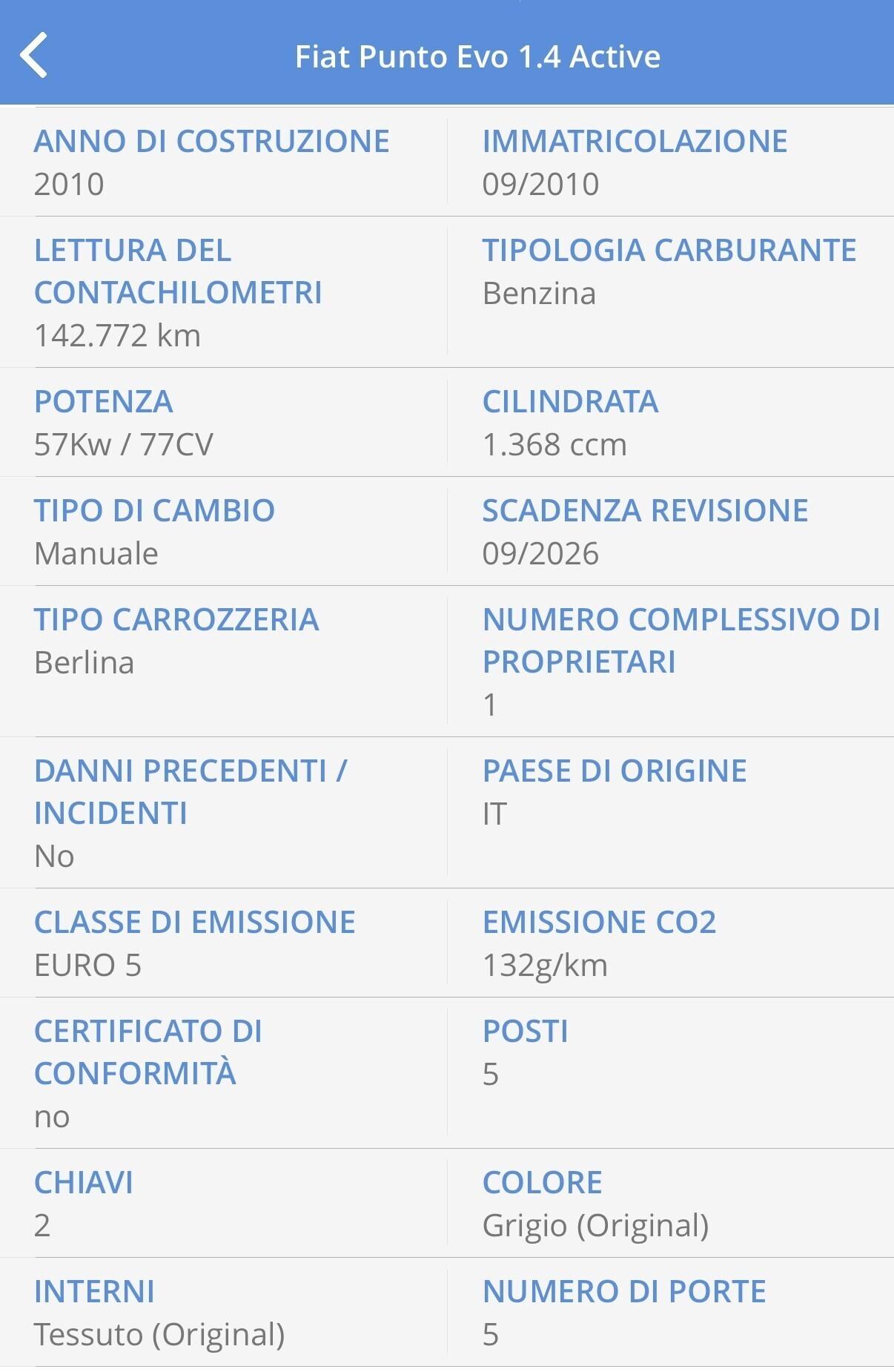 Fiat Punto EVO 1.4 BENZINA UNICO PROP