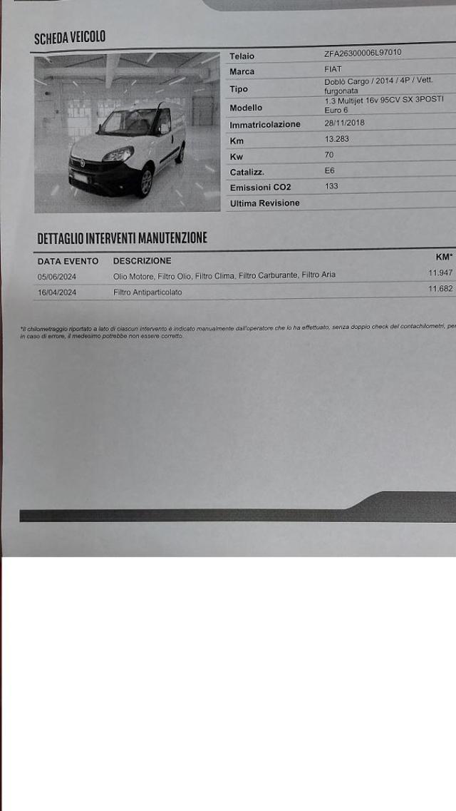 FIAT Doblo Doblò 1.3 MJT PC-TN Coibentato 13.000 Km 3 Posti