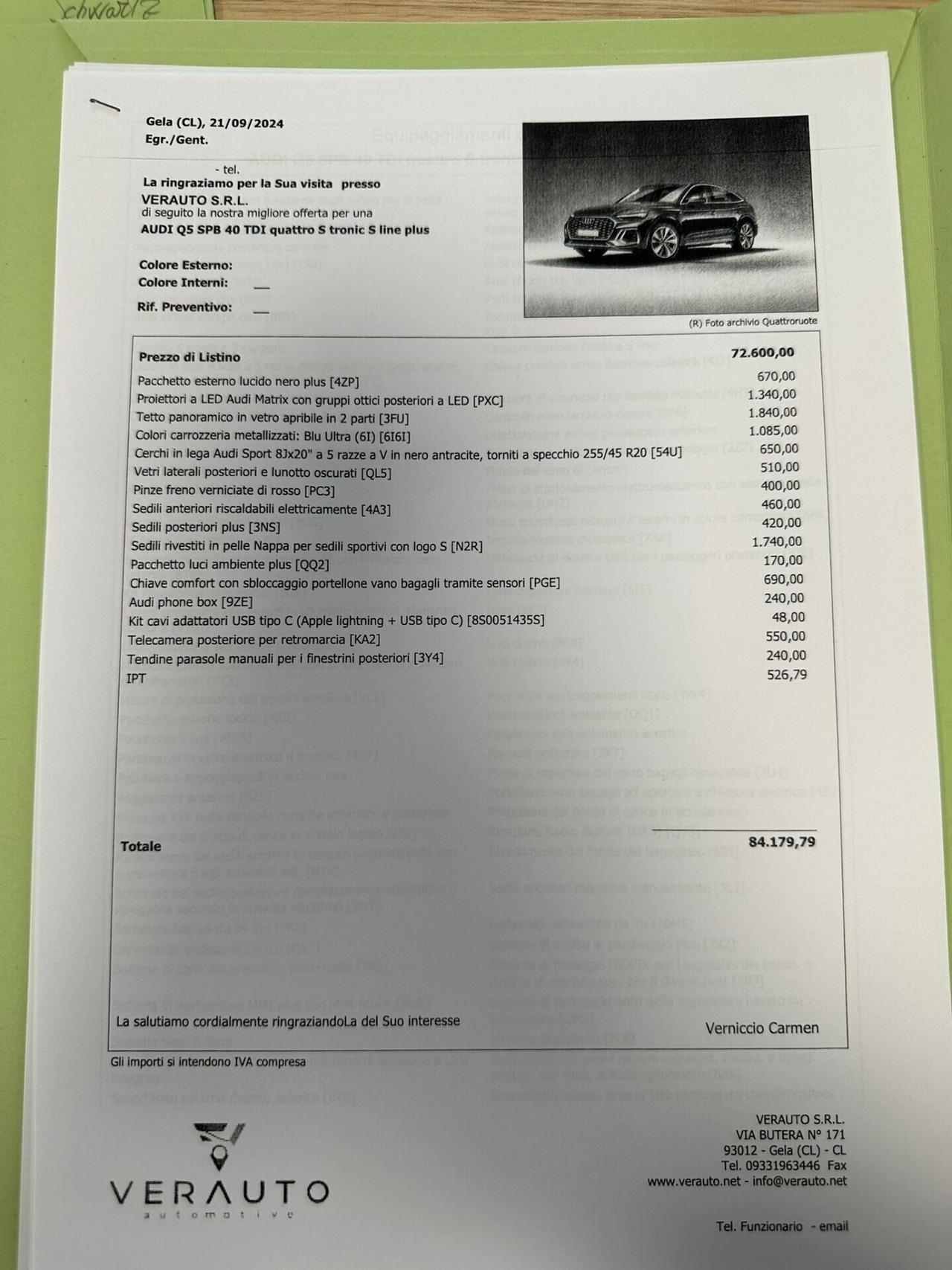 Audi Q5 SPB 40 TDI quattro S tronic S line competition -listino €84.179- prezzo €65.900