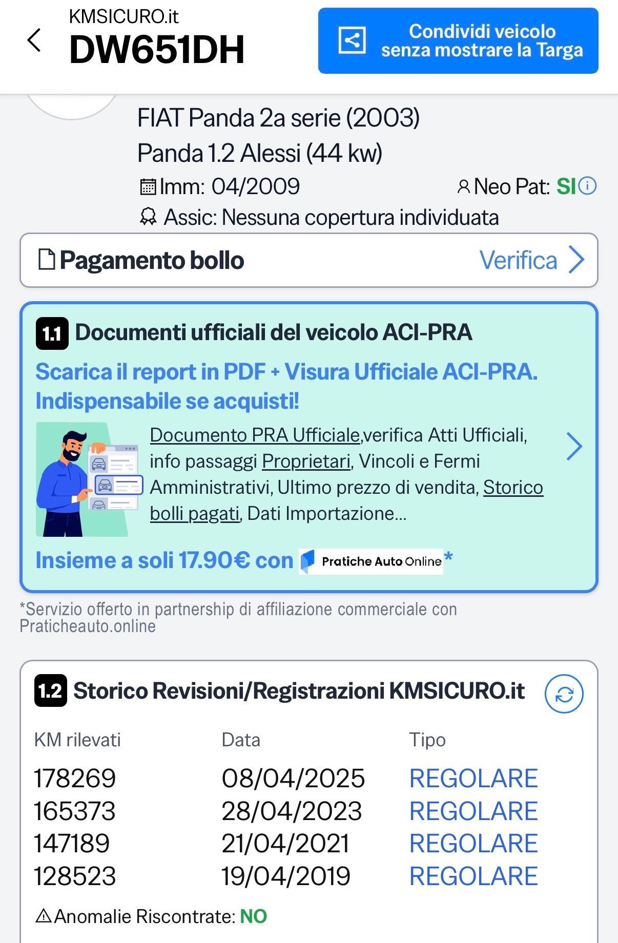 Fiat Panda 1.2 Dynamic 5 posti con gancio traino