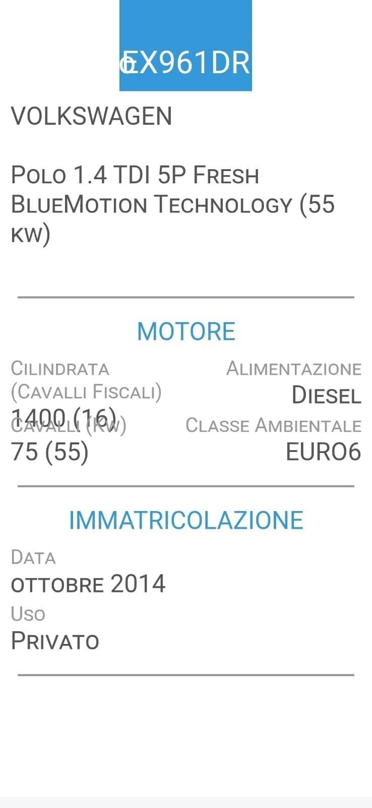 VOLKSWAGEN POLO 1,4 TDI-KM 6800-UNICA PRO-EURO 6