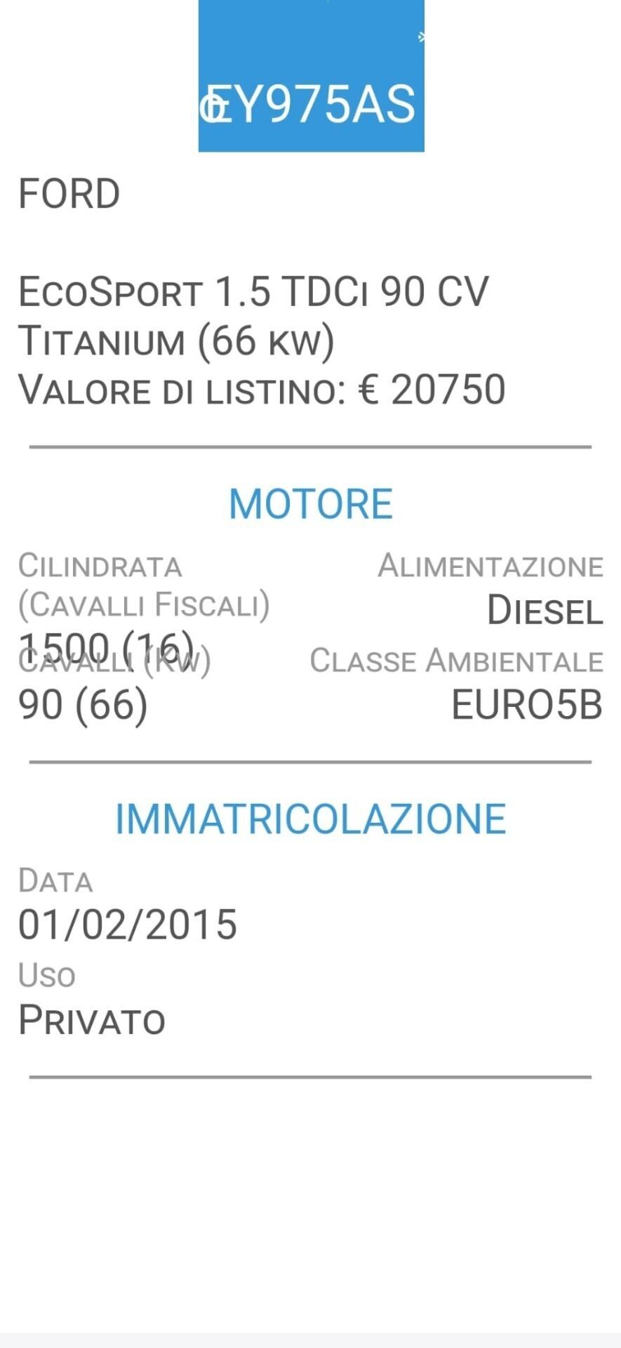 Ford EcoSport 1.5 tdci-UNICO PROPRIE-3 REVISIONI