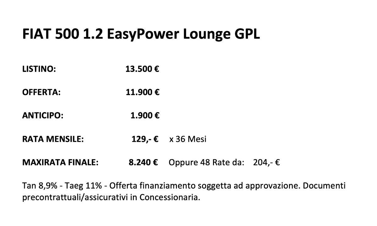 FIAT 500 1.2 EasyPower Lounge GPL