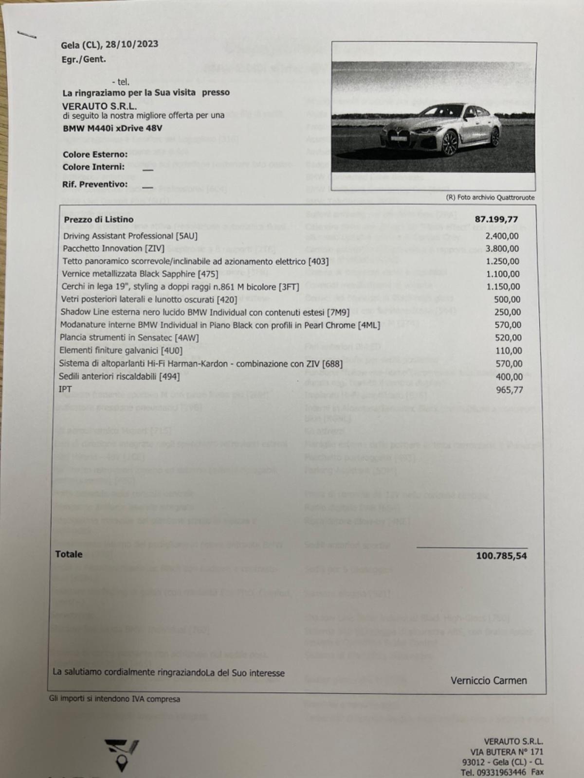 BMW M440 i X drive gran Coupe- sconto € 34.000 - auto aziendale