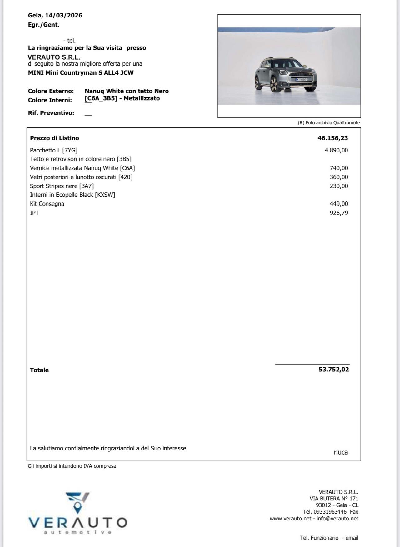 Mini Cooper S Countryman ALL4 JCW 2.0 218Cv