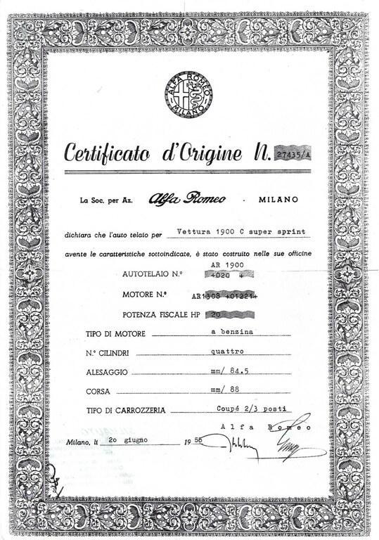 Alfa Romeo Spider Duetto II Coda Tronca 1900 C SUPER SPRINT TOURING SUPERLEGGERA