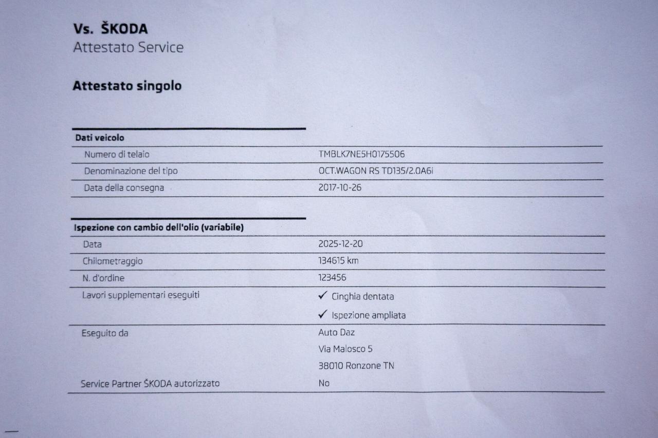 Skoda Octavia RS 2.0 TDI 4x4 DSG Wagon - CINGHIA OK