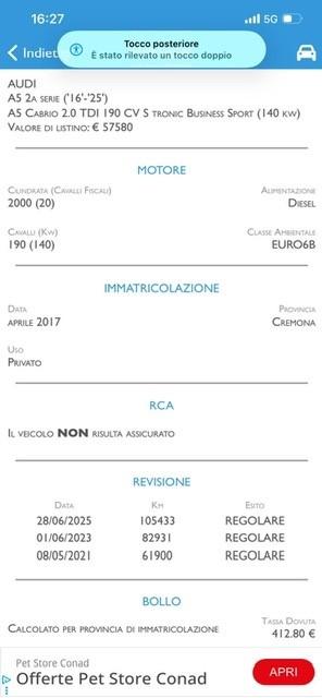 Audi A5 Cabrio 2.0 TDI 190 CV quattro S tronic Line