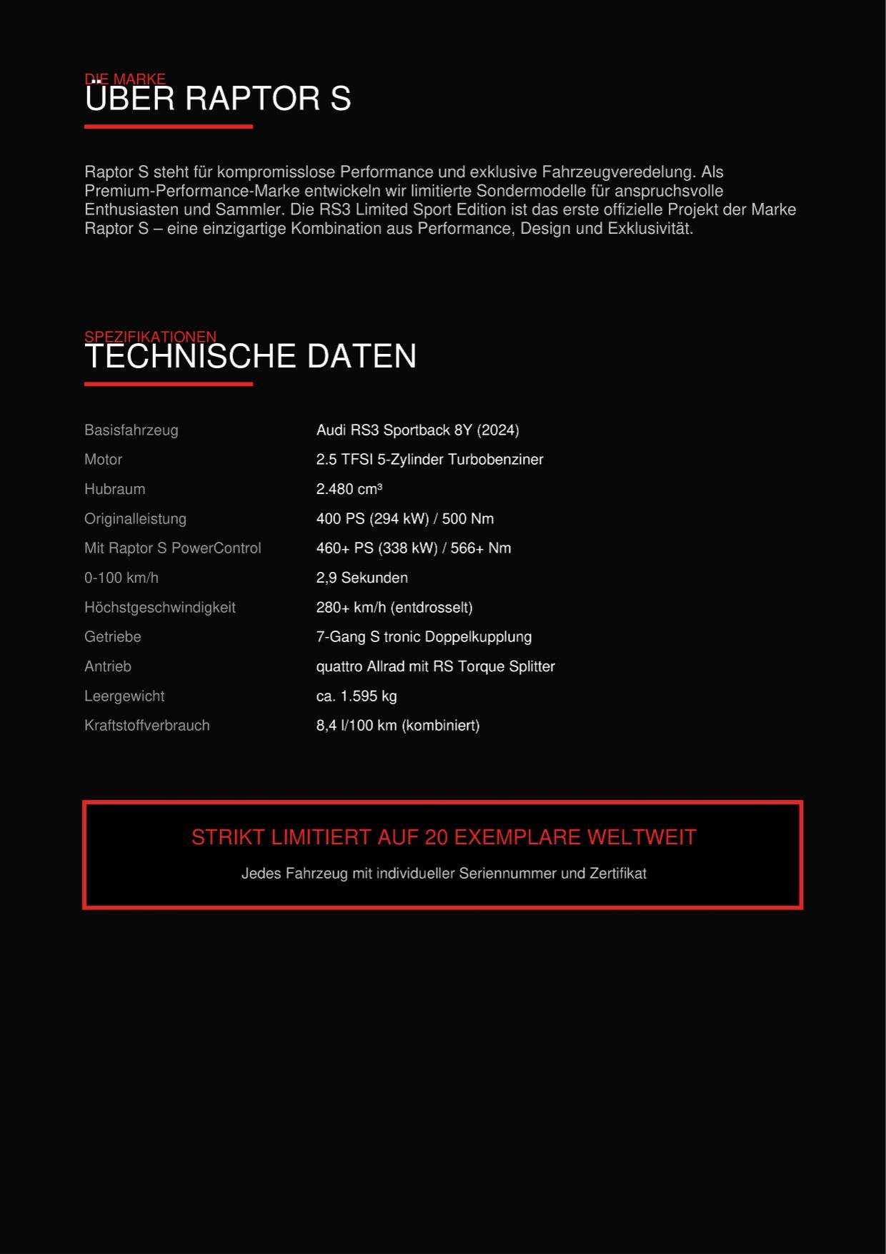 Audi RS3 Sportback 2.5 tfsi quattro s-tronic 460cv Special Edition solo 20 esemplari