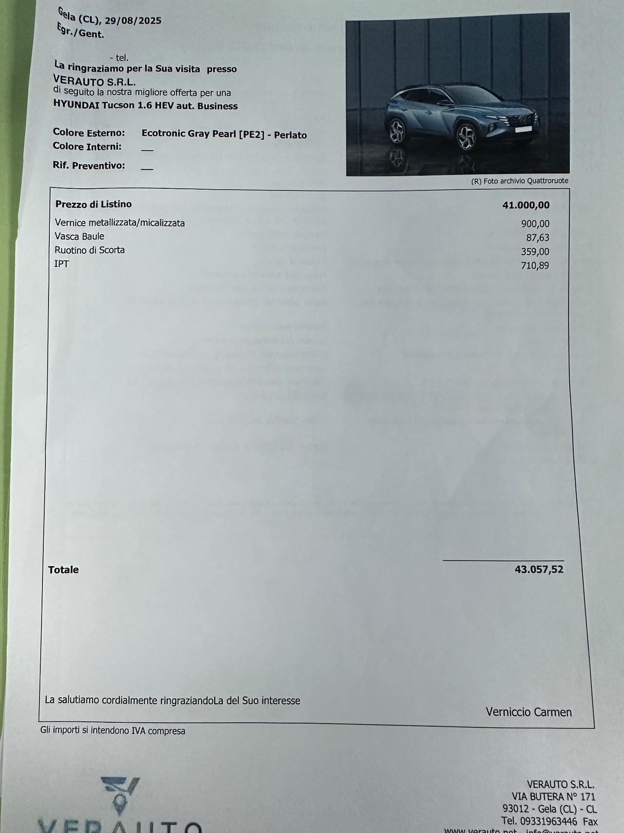 Hyundai TUCSON Business auto possibilità noleggio no scoring