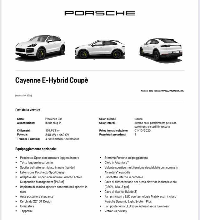 PORSCHE Cayenne Coupé 3.0 V6 E-Hybrid 462 cv