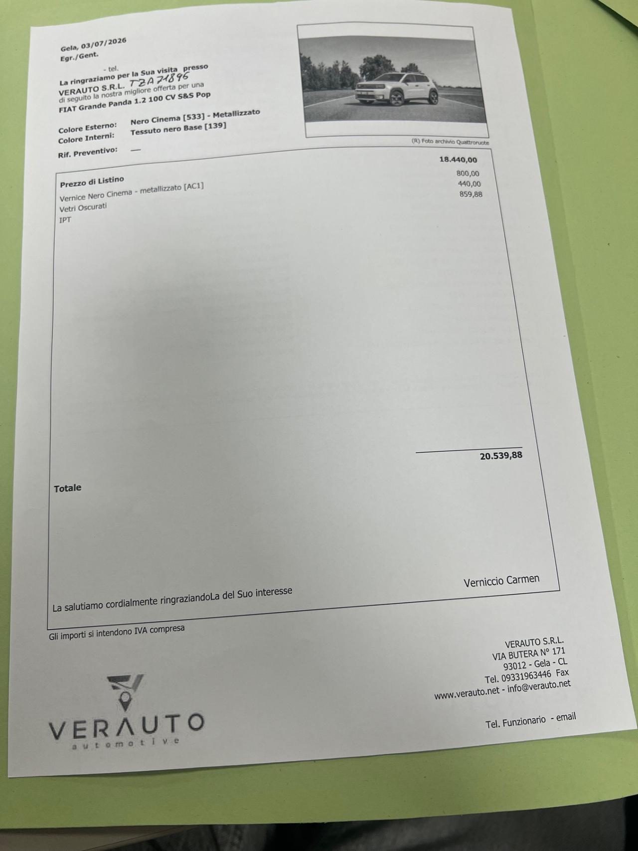 Fiat Grande Panda 1.2 100 CV S&S Pop - possibilità noleggio no scoring