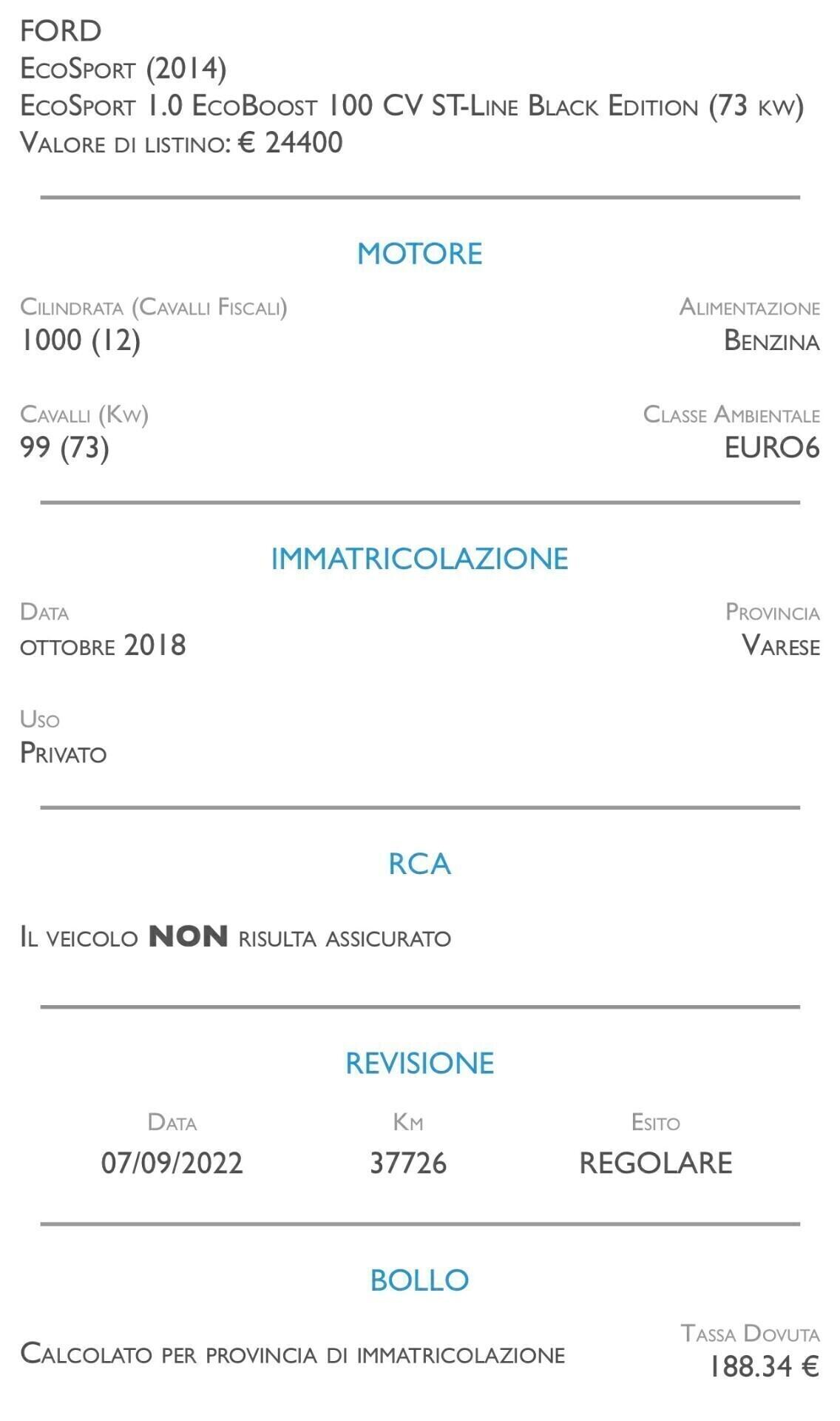 Ford EcoSport 1.0 EcoBoost 100 CV ST-Line Black Edition - UNICO PROPRIETARIO