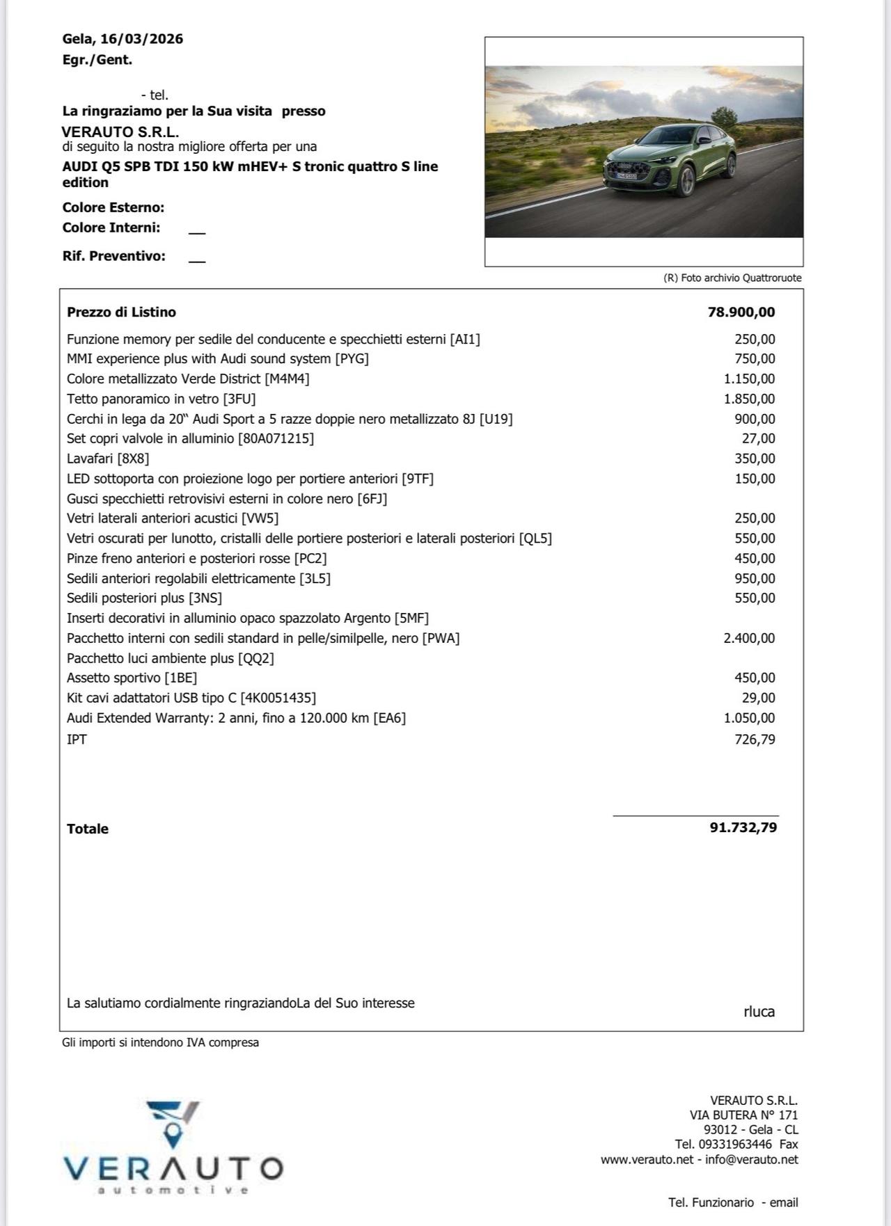 Audi Q5 SPB TDI 150 kW mHEV+ S tronic quattro S line possibilità noleggio no scoring