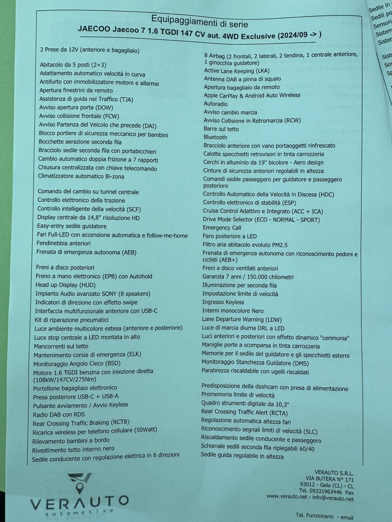 Jaecoo J7 1.6 Exclusive possibilità noleggio no scoring