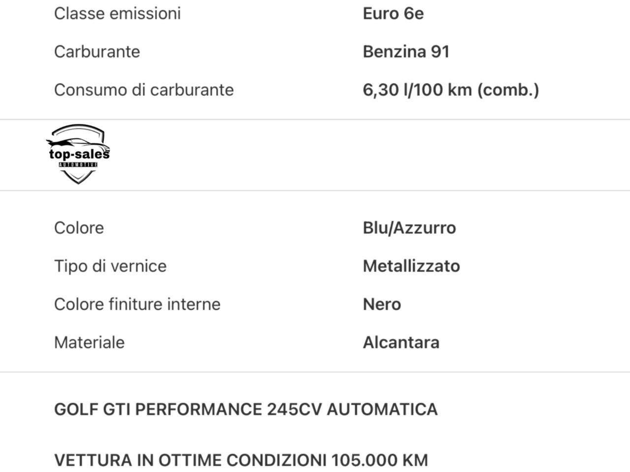 Volkswagen Golf GTI Performance 2.0 245 CV TSI DSG 5p. BMT
