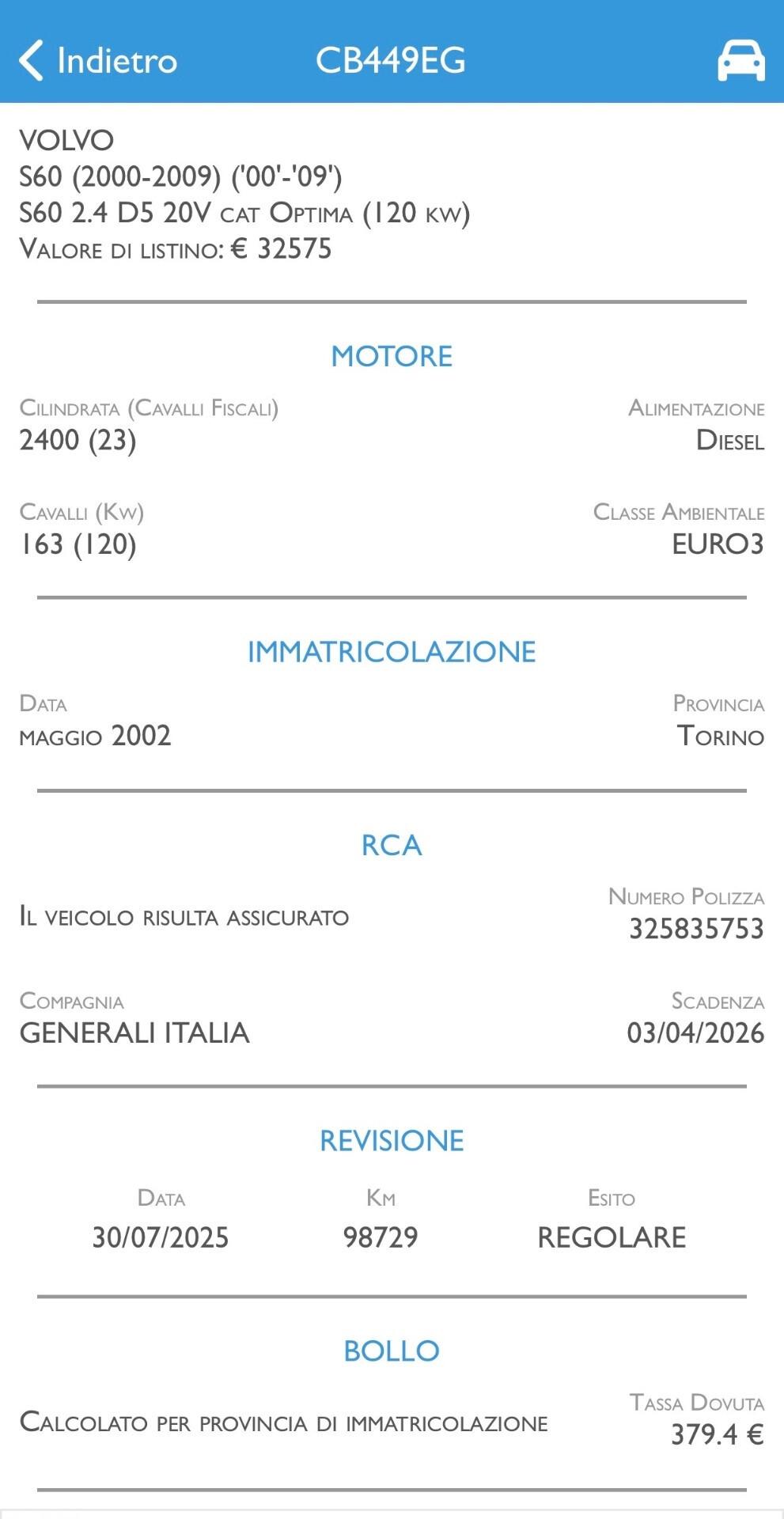 Volvo V60/ S60 2.4 Diesel D5 Automatica 100mila km