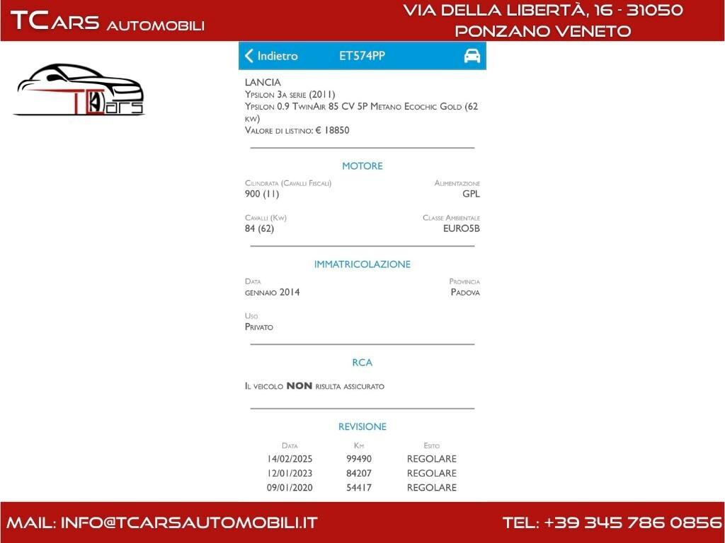 LANCIA YPSILON 0.9 BENZINA/METANO - NEOPATENTATI